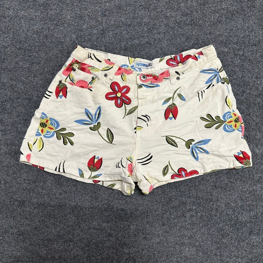 Canyon River Blues Shorts Womens Size 15 Cream Floral Cotton Denim High Waisted